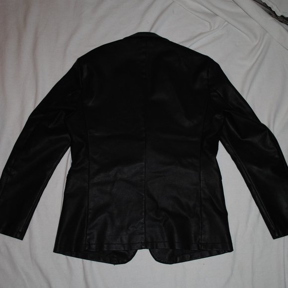 NEW SZ LG MENS BLACK FAUX LEATHER BLAZER - Picture 3 of 6
